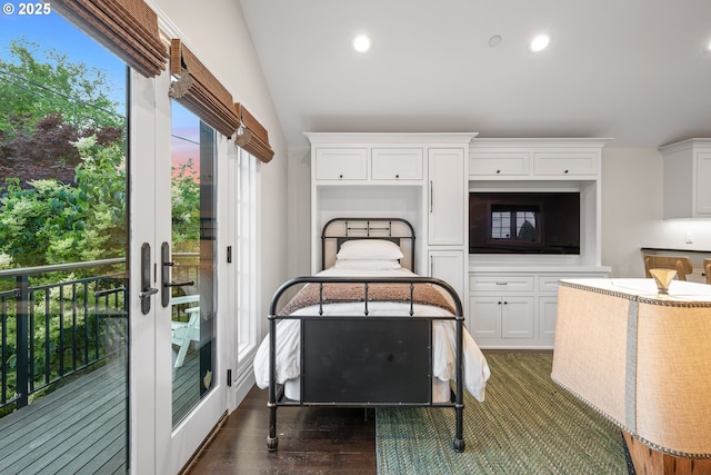 4108 NE 30th Ave Unit A & B, Portland, OR 97211 - bedroom with access to exterior, recessed lighting, and dark wood-style flooring