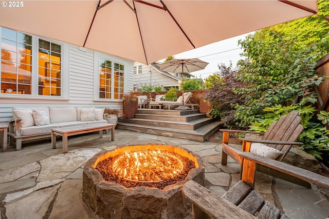4108 NE 30th Ave Unit A & B, Portland, OR 97211 - view of patio / terrace with an outdoor living space with a fire pit
