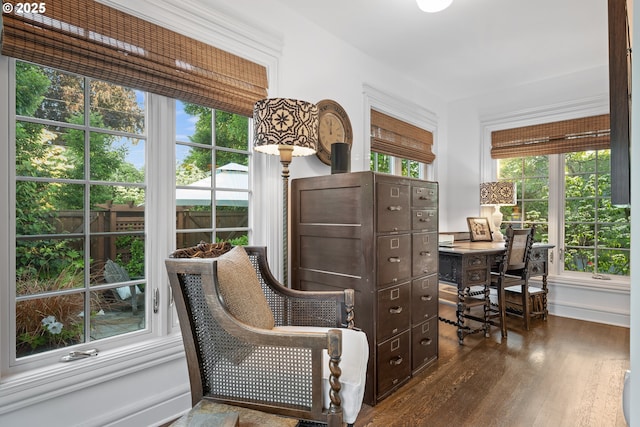 4108 NE 30th Ave Unit A & B, Portland, OR 97211 - living area featuring dark wood finished floors and an office area