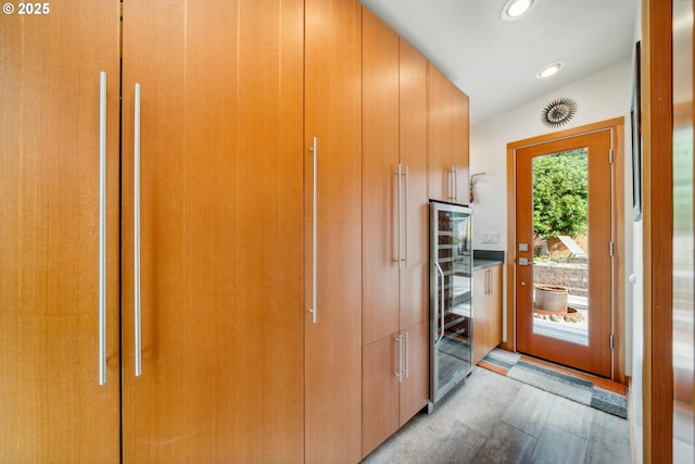 interior space with beverage cooler