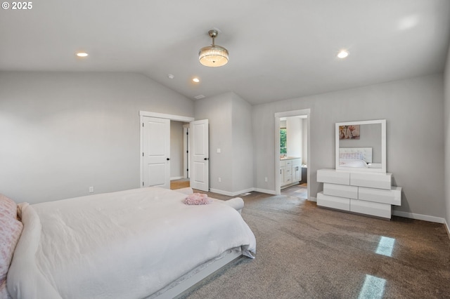 17085 SE Troge Rd, Happy Valley, OR 97086 - bedroom featuring vaulted ceiling, carpet floors, recessed lighting, and ensuite bath