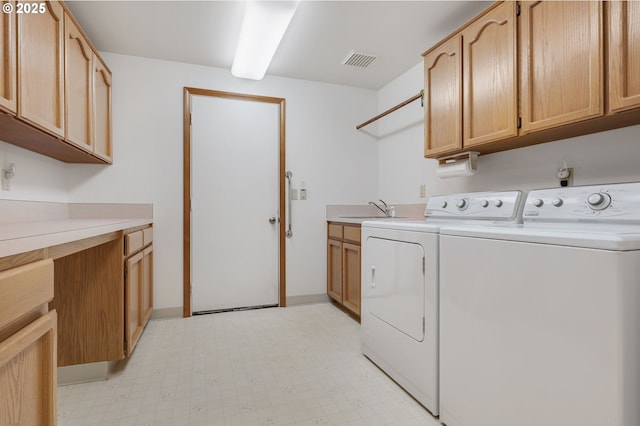 laundry room featuring sink, cabinets, and washing machine and clothes dryer