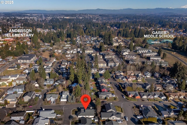 drone / aerial view featuring a mountain view