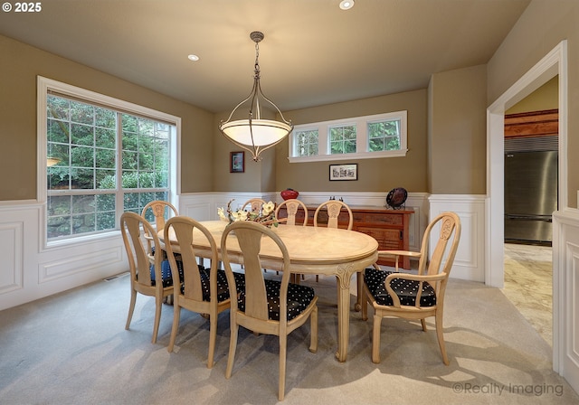 view of carpeted dining room