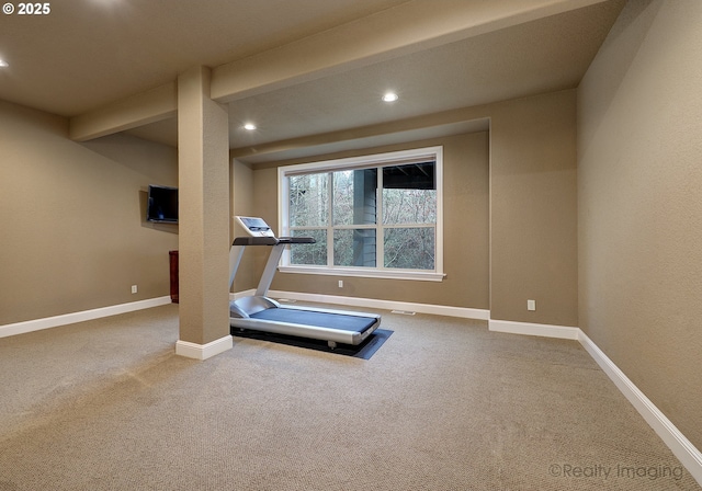 workout area featuring carpet