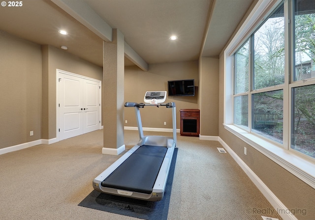 exercise area with carpet flooring