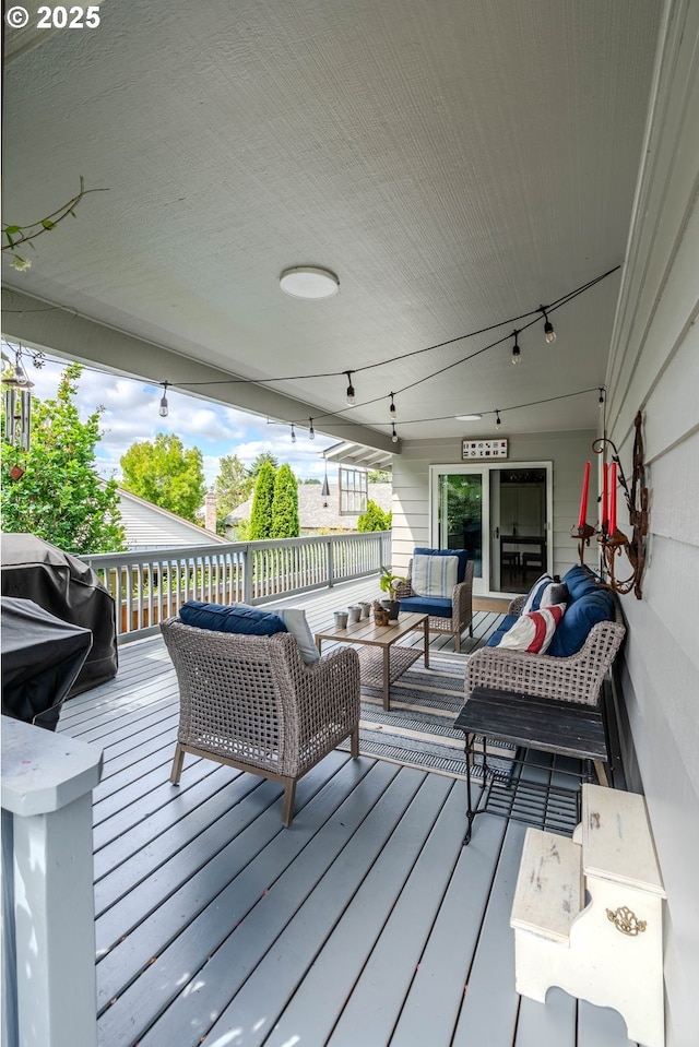 12520 SW Prince Albert St, King City, OR 97224 - wooden terrace featuring an outdoor hangout area and grilling area