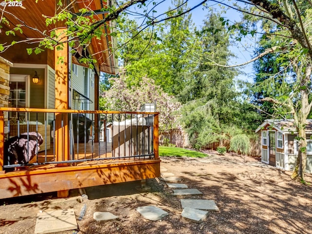 2518 SE Elliott Dr, Gresham, OR 97080 - wooden terrace featuring a storage unit