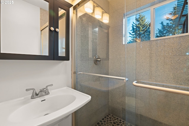 bathroom featuring sink and an enclosed shower