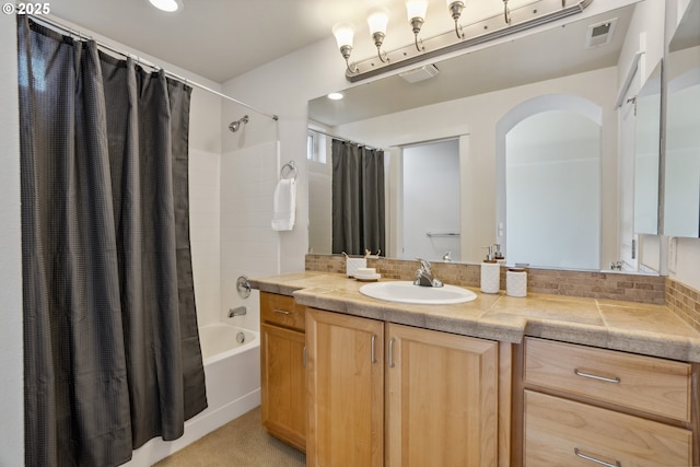 8329 SW 24th Ave, Portland, OR 97219 - full bath featuring vanity, shower / bath combination with curtain, and backsplash