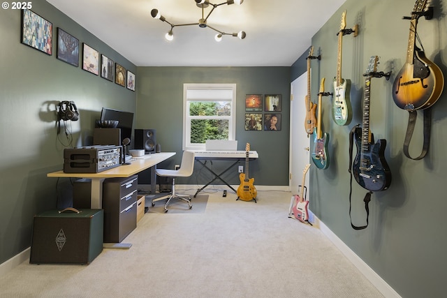 home office featuring carpet flooring and baseboards