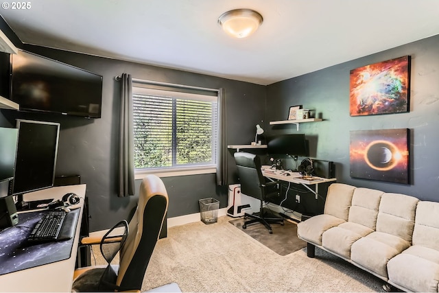 office with baseboards and carpet flooring