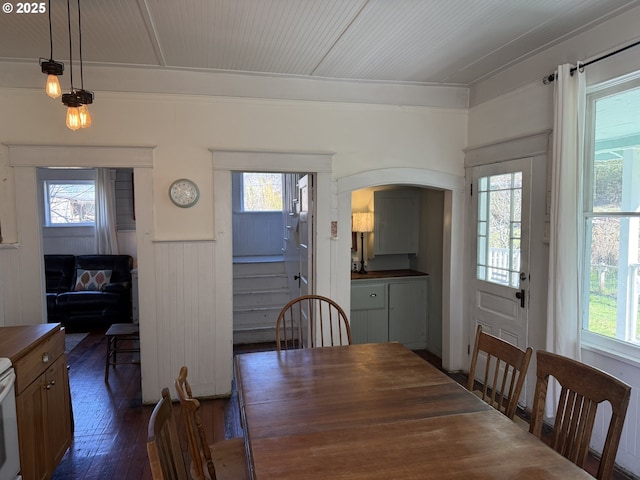 dining area featuring wainscoting and plenty of natural light