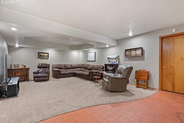 62436 Mink Ln, Summerville, OR 97876 - tiled living room with a tray ceiling, recessed lighting, and baseboards