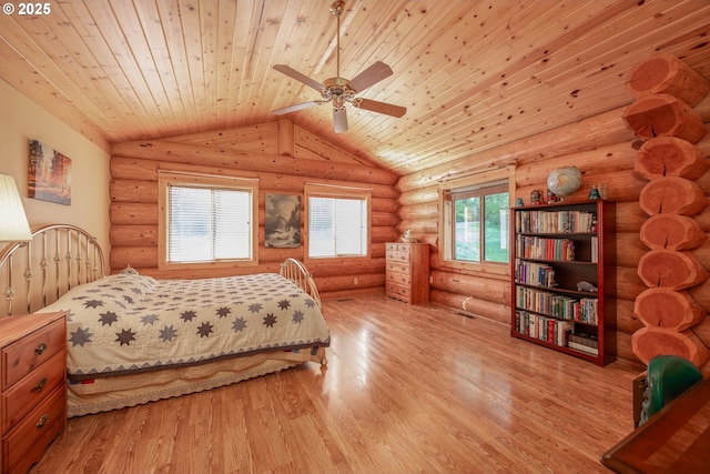 35919 NE 25th Cir, Washougal, WA 98671 - bedroom featuring wooden ceiling, lofted ceiling, light wood-type flooring, and log walls