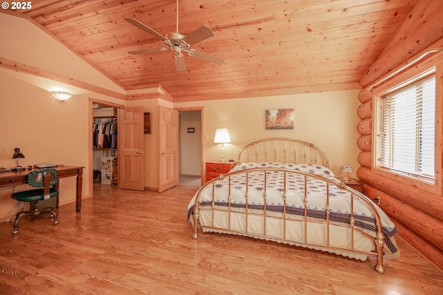 35919 NE 25th Cir, Washougal, WA 98671 - bedroom with wooden ceiling, lofted ceiling, wood finished floors, rustic walls, and a ceiling fan