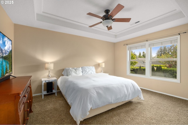 22767 SW Saunders Dr, Sherwood, OR 97140 - bedroom with a raised ceiling, carpet flooring, baseboards, and ceiling fan