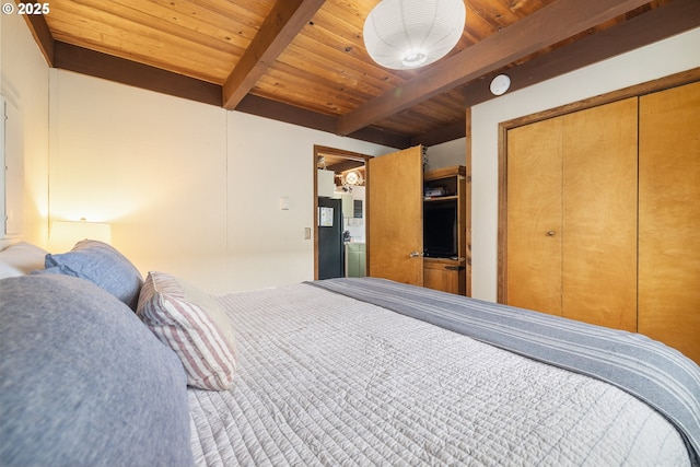 33565 Shore Dr, Pacific City, OR 97135 - bedroom with wood ceiling with exposed beams and a closet