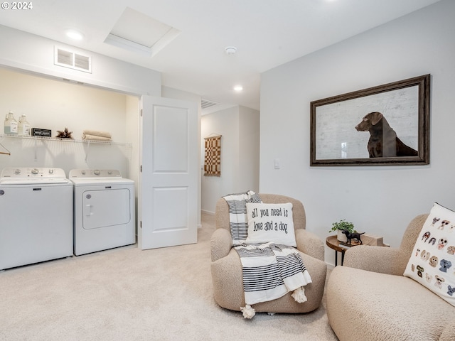 5409 NE 66th Pl, Vancouver, WA 98661 - sitting room featuring light colored carpet, separate washer and dryer, attic access, and recessed lighting
