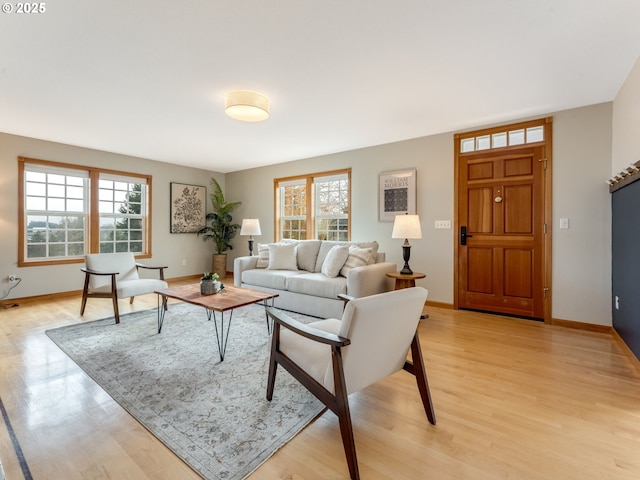 living room featuring light wood-type flooring and a wealth of natural light