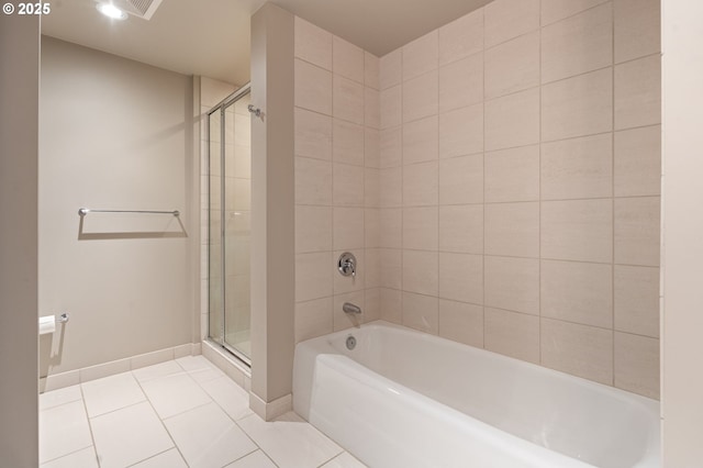 1930 S River Dr Unit W504, Portland, OR 97201 - full bath featuring a shower with door, tile patterned flooring, a bath, and baseboards