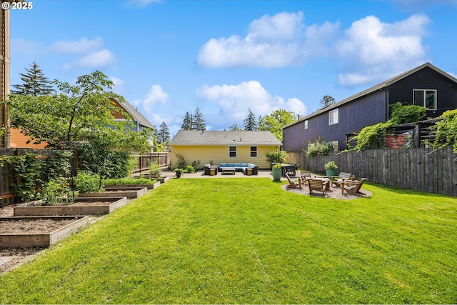 5515 SE 62nd Ave, Portland, OR 97206 - view of yard with a garden, a patio, and an outdoor living space with a fire pit