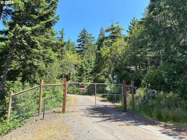 95245 N Bank Rogue River Rd, Gold Beach, OR 97444 - view of road featuring a gate and a gated entry