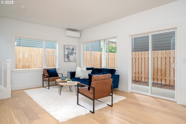 5827 NE 16th Ave, Portland, OR 97211 - living room featuring a wall unit AC, wood finished floors, and baseboards