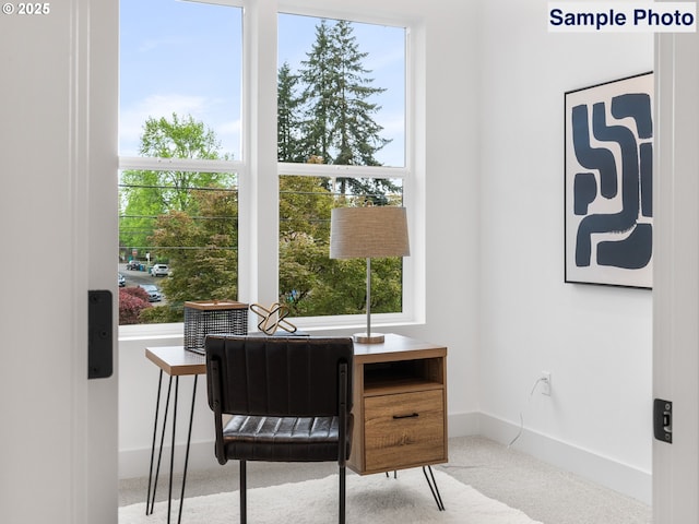 carpeted office with baseboards and plenty of natural light