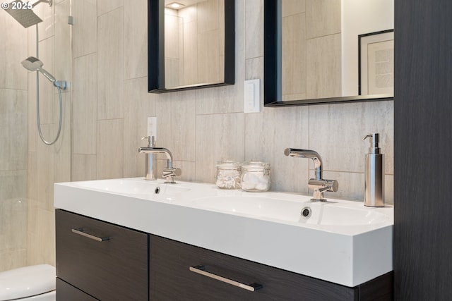 1368 Boca Ratan Dr, Lake Oswego, OR 97034 - full bathroom with double vanity, tiled shower, and tile walls