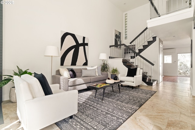 1368 Boca Ratan Dr, Lake Oswego, OR 97034 - living room featuring stairway and a towering ceiling
