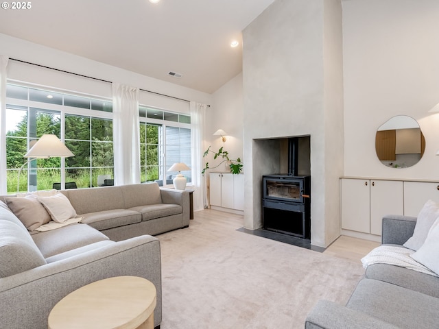 215 Cowlitz Vista Rd, Toledo, WA 98591 - living room featuring high vaulted ceiling and recessed lighting