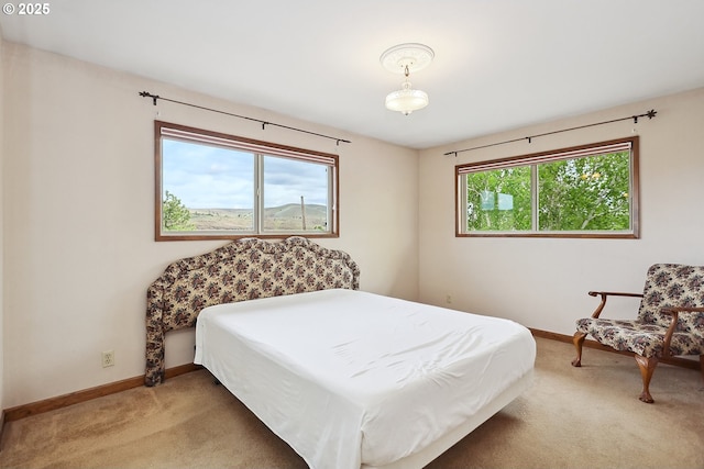bedroom with baseboards and carpet