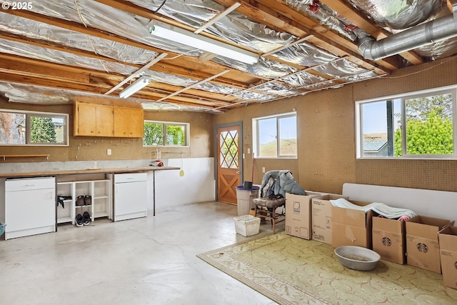 interior space featuring concrete flooring and dishwasher