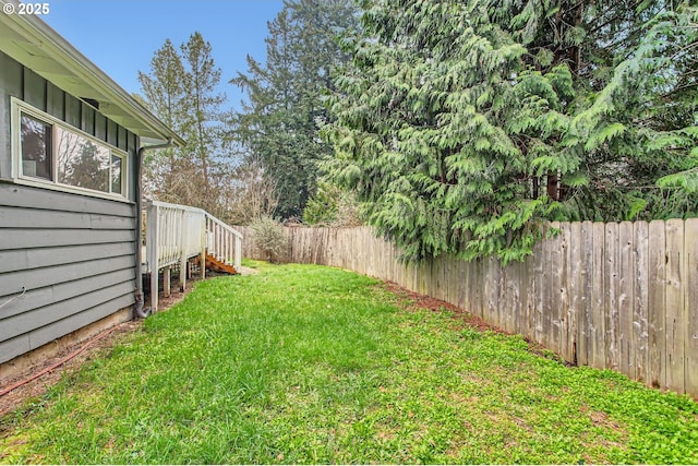 view of yard with a fenced backyard