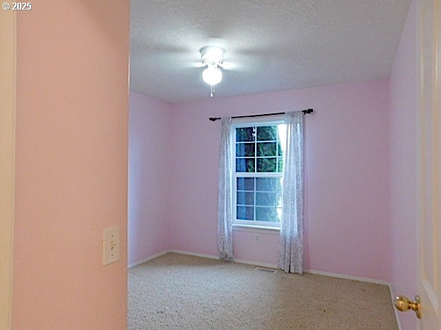 empty room with light carpet and a textured ceiling