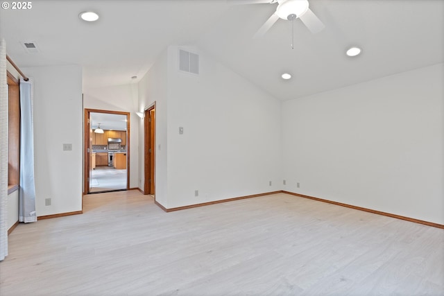 14100 SE 20th St, Vancouver, WA 98683 - empty room with lofted ceiling, light wood-style floors, ceiling fan, recessed lighting, and baseboards