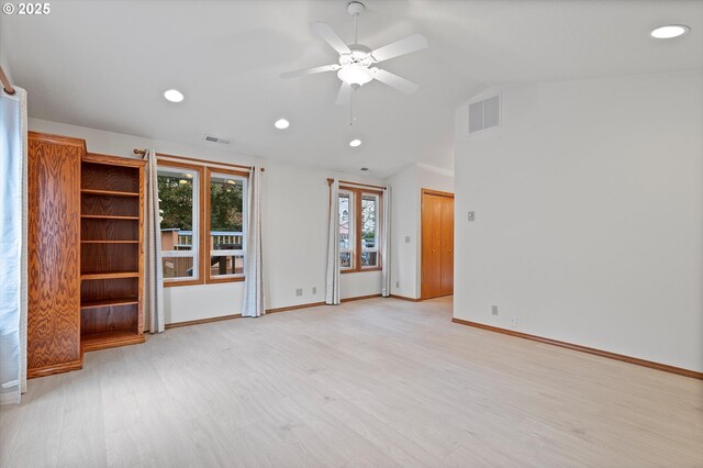 14100 SE 20th St, Vancouver, WA 98683 - unfurnished room featuring light wood-style flooring, lofted ceiling, baseboards, recessed lighting, and a ceiling fan
