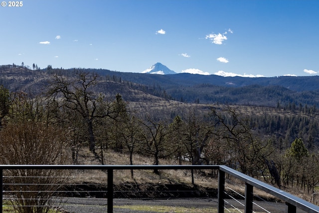 view of mountain feature with a forest view