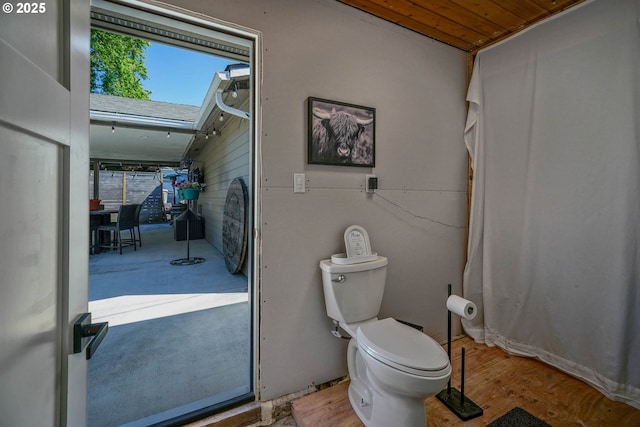 1552 59th Ave SE, Salem, OR 97317 - bathroom with toilet, wood finished floors, and wood ceiling