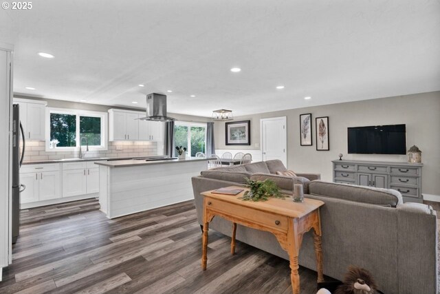2034 45th St, Florence, OR 97439 - living room featuring plenty of natural light, dark wood-style floors, and recessed lighting