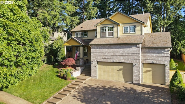 15111 Oyer Dr, Oregon City, OR 97045 - view of front of property with driveway, brick siding, a garage, and roof with shingles