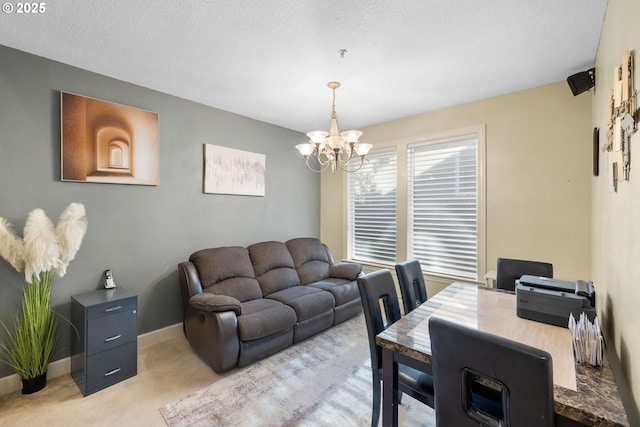 15111 Oyer Dr, Oregon City, OR 97045 - dining space featuring light colored carpet, a chandelier, baseboards, and a textured ceiling