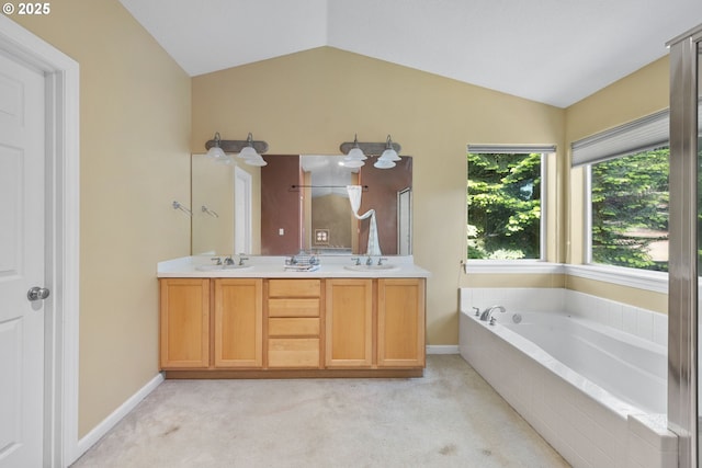 15111 Oyer Dr, Oregon City, OR 97045 - full bath with vaulted ceiling, double vanity, a bath, and baseboards