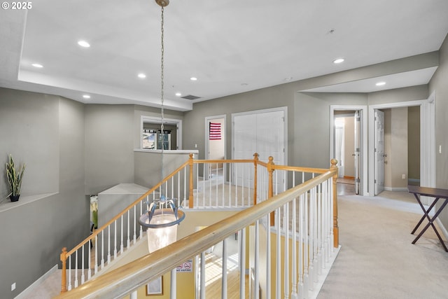 15111 Oyer Dr, Oregon City, OR 97045 - corridor with an upstairs landing, recessed lighting, carpet floors, and baseboards