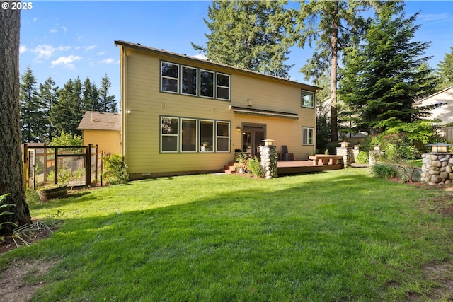 15111 Oyer Dr, Oregon City, OR 97045 - back of property with a deck and crawl space