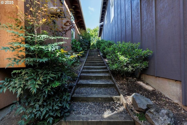 view of yard featuring stairway