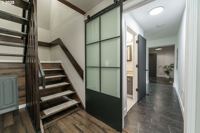 20256 S Swank Rd, Colton, OR 97017 - stairway with a barn door, marble finish floor, and visible vents