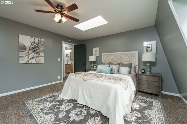 20256 S Swank Rd, Colton, OR 97017 - carpeted bedroom featuring a ceiling fan, ensuite bathroom, baseboards, and a skylight