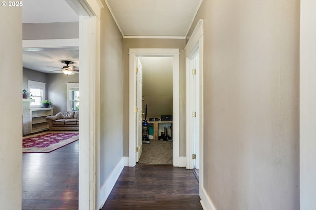 318 Koons St, Silverton, OR 97381 - hall featuring dark wood finished floors and baseboards
